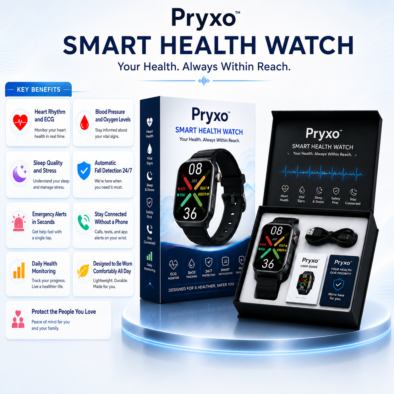🔥 Order Today: Free Replacement Watch Strap ！Pryxo™ Standalone 4G Smart Watch with Automatic Fall Detection + GPS Location + Health Monitoring