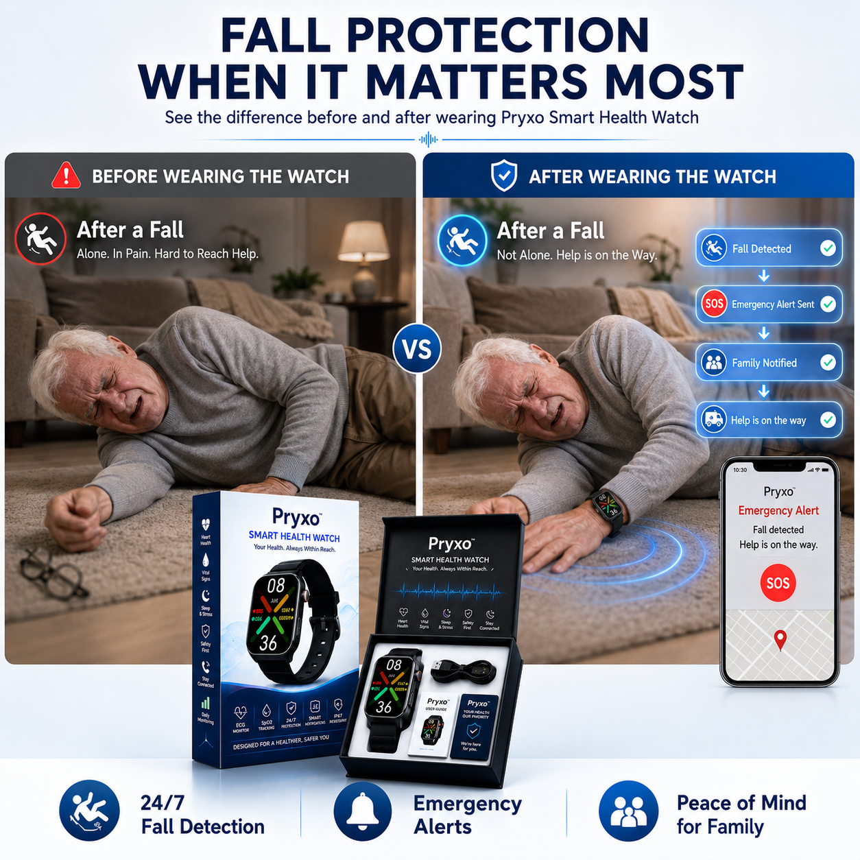 🔥 Order Today: Free Replacement Watch Strap ！Pryxo™ Standalone 4G Smart Watch with Automatic Fall Detection + GPS Location + Health Monitoring