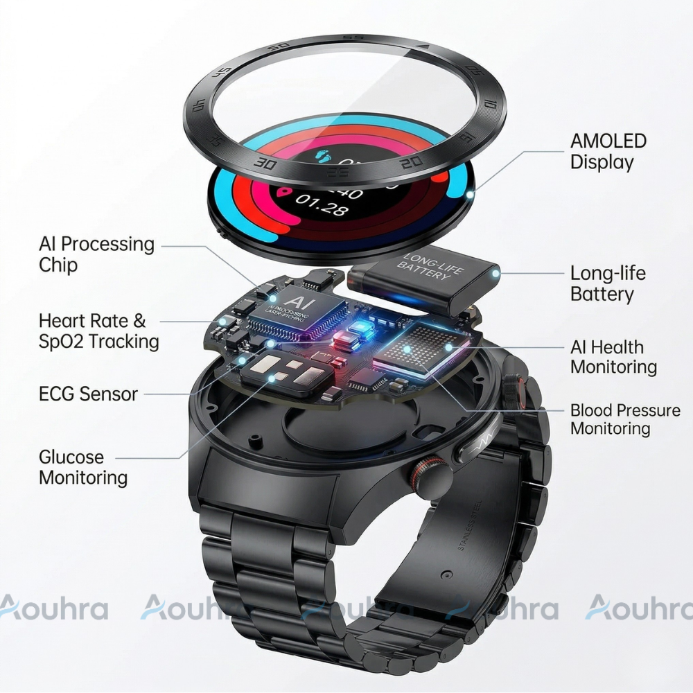 Aouhra® HealthWave Max - Best Medical Diagnosis Smart Watch, Blood Lipids Uric Acid Blood Glucose watch, ECG+PPG Fitness Tracker