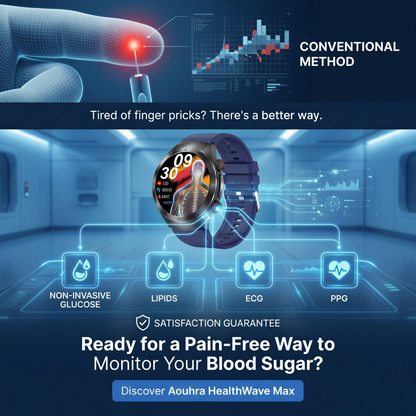 Aouhra® HealthWave Max - Best Medical Diagnosis Smart Watch, Blood Lipids Uric Acid Blood Glucose watch, ECG+PPG Fitness Tracker