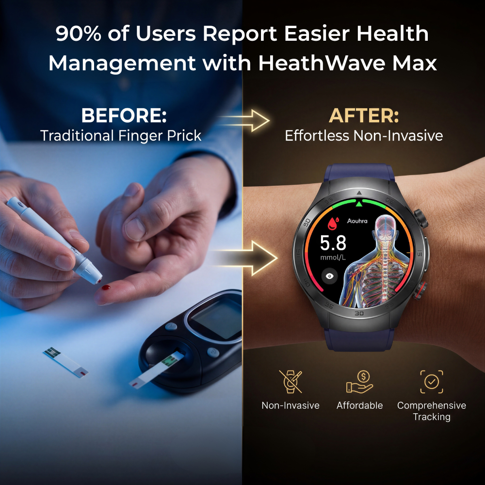 Aouhra® HealthWave Max - Best Medical Diagnosis Smart Watch, Blood Lipids Uric Acid Blood Glucose watch, ECG+PPG Fitness Tracker