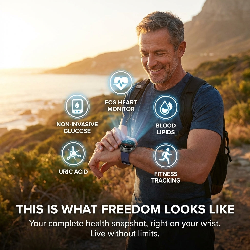 Aouhra® HealthWave Max - Best Medical Diagnosis Smart Watch, Blood Lipids Uric Acid Blood Glucose watch, ECG+PPG Fitness Tracker